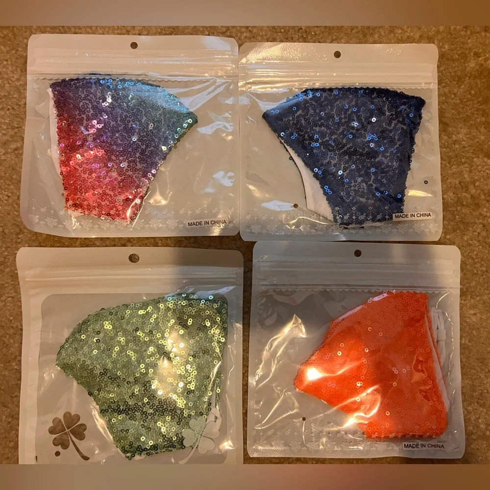 Sequin Face Masks Set in Green, Pink, Blue, and Orange